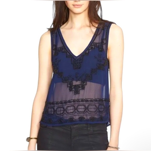 Free People Run With It Embellished Tank top sheer - Picture 1 of 11